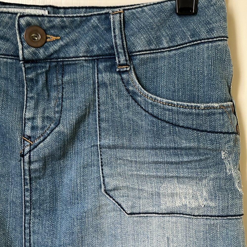 Denim Micro Mini Skirt Size 3 Spandex Distressed - Picture 3 of 12